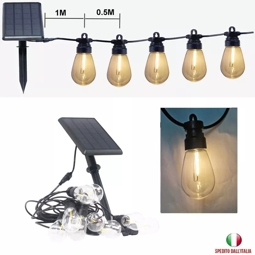 Striscia Lampadine LED 10mt con Pannello Solare